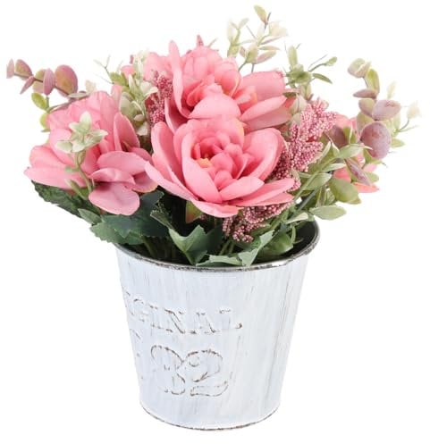 MAGICLULU 3sätze Kunstblumen Im Metalltopf Vintage Faux Blumenarrangement Für Tischdekoration Pflegeleicht Und Langlebig Für Wohnräume Hochzeiten Und Feierlichkeiten
