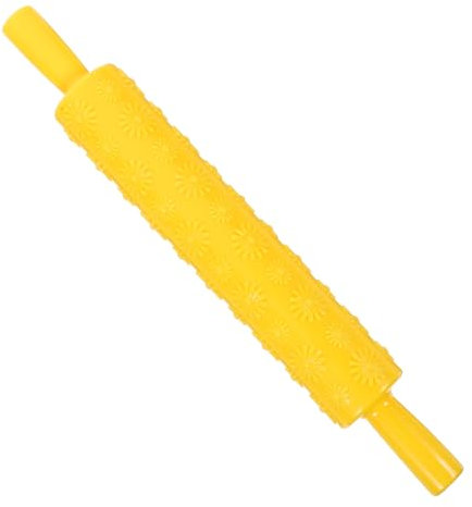 IMIKEYA 39cm Sunflower Embossed Fondant Rolling Pin Food-Grade Plastic Cake Paste Sugarcraft Decorating Tool for Pastry Dough Yellow