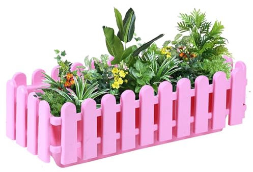 Pasdrucn Blumenkasten für Balkon, Zaun Design Kunststoff Blumentopf, Leichter Übertopf, Rechteckig Pflanztopf Sukkulenten Bonsai für Zuhause Büro (Rosa)