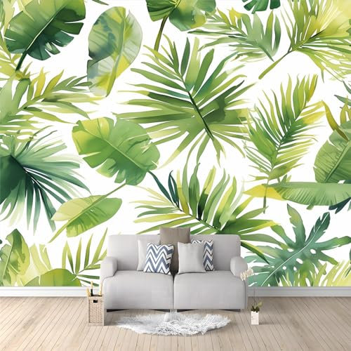 Art Fototapete Aquarell Grüne tropische Pflanzen Muster 150 x 105 cm Vlies Tapeten Moderne Luxurious Wandtapete Wohnzimmer Schlafzimmer Tapete