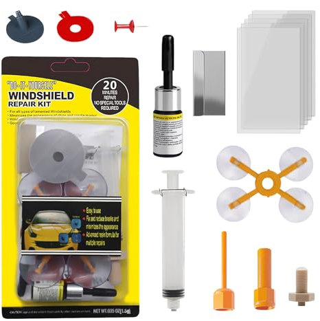 Windscreen Repair Kit Windscreen Chip Repair Kit Glass Scratch Remover Glass Repair Kit for Car Windscreen Chips and Cracks, Bulls-Eye Spider Web Star-Shaped Nicks Half-Moon Crescents