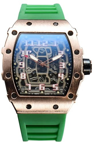 rorios Herren Quarz Uhr Mode Tonneau Armbanduhren Leuchtend Analog Uhr Freizeit Sport Herrenuhren für Männer mit Datum Kalender Roségold Grün
