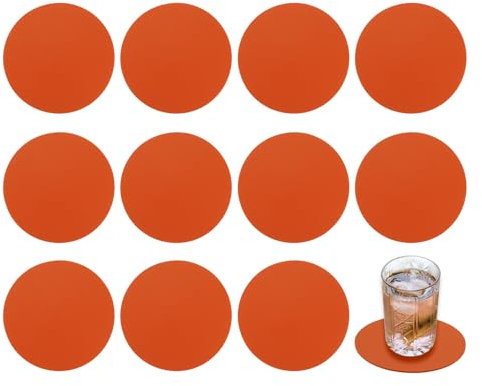 QUARKZMAN sous-Verres Ronds en Simili Cuir de 4 Pouces, 12 Pièces, Antidérapants et Lavables, pour Protéger la Table Basse, sous-Verres pour Décoration de Maison, Bureau et Bar, Orange