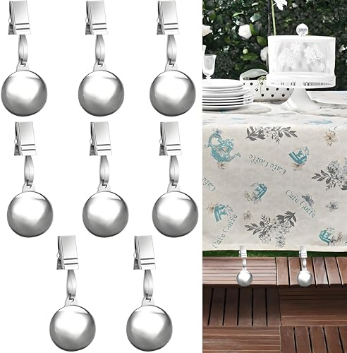 8 Pack Tablecloth Weights, Stainless Steel Balls with Tablecloth Clips