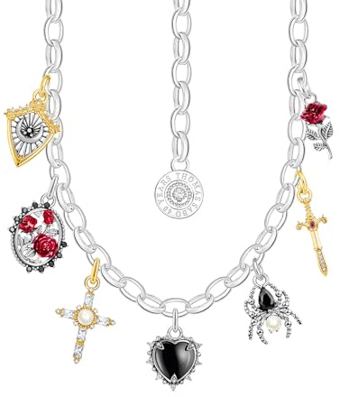 THOMAS SABO Kette mit Anhängern True Romance Silber 925 Sterlingsilber, Geschwärzt, 750 Gelbgold Vergoldung, Kaltemail