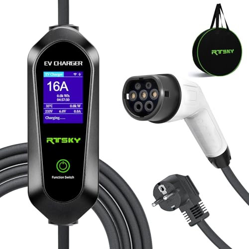 RTSKY 3.5kW Mobile Wallbox Ladekabel CEE 8-16A Auf Typ 2 Ladekabel Elektroauto Typ 2 Schuko 1-phasig, 16A EV Chargers mit Digitalanzeige für Elektroauto, EV Ladegerät,5m
