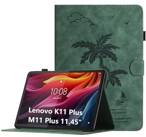 Coque pour Lenovo K11 Plus 11.45 / Lenovo M11 Plus 11.45 Pouces Housse de Protection Multi-Angles Étui en Cuir PU avec Fente pour Carte, Vert