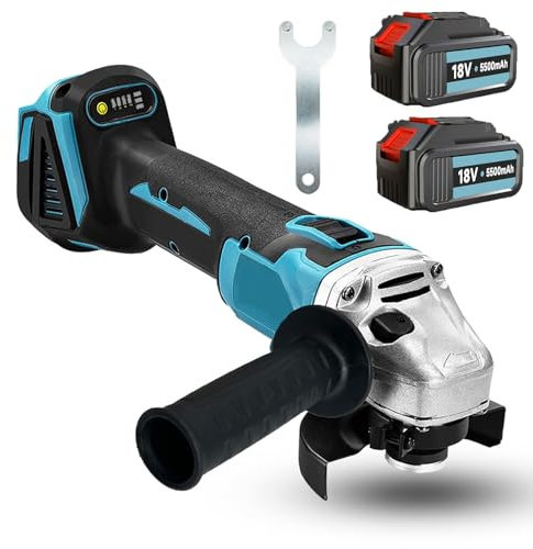Akku-Winkelschleifer, Kompatibel mit Makita,18V Bürstenlon ohne Kabel Kabelloses Trennschleifer, Scheibe 125mm Schleifen mit 2x5500mAh Akku,Trennschleifer zum Entfernen von Farbe,Polier,zum Schleifen