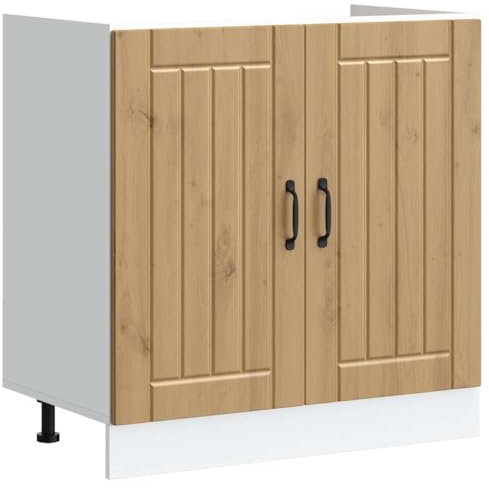 vidaXL Meuble de Base de lavabo Lucca chêne Artisanal Bois ingénierie, Meuble Bas de Cuisine, Meuble Bas à tiroir de Cuisine, Meuble Bas de Cuisine avec Porte