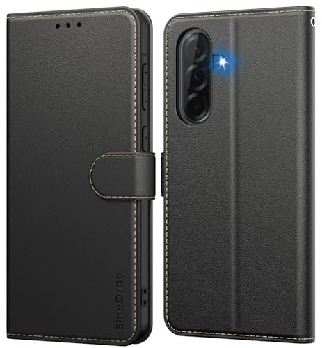 SineOrdo Funda Compatible con Samsung Galaxy A56 5G Carcasa, Libro Samsung Galaxy A56 5G Funda con Tapa Piel Suave Cuero Tarjetero Flip Wallet Móvil Case Negra