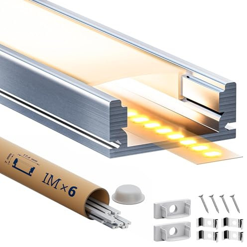 Perfil Aluminio Tira LED 1m 6 Piezas, Perfil LED con Difusor LED Blanco Opalino, Canaleta led Empotrable/Superficial para Iluminación Suave y Uniforme, Compatible Tiras led ≤12mm (SL05, 1M 6 piezas)