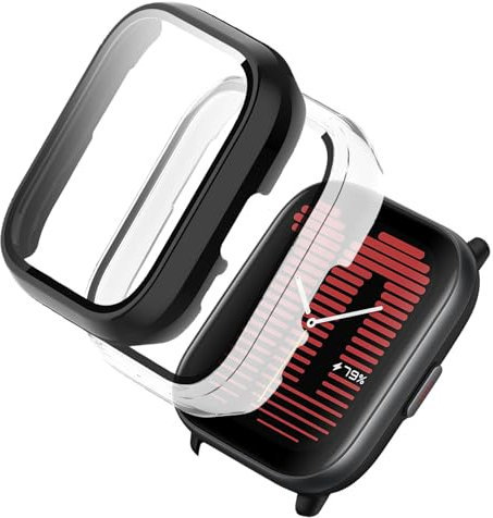 ELYCO Kompatibel mit Amazfit Active Hülle, [2 Stück] 360 Grad Rundum Stoßfeste Schutzhülle mit HD Displayschutz, Kratzfeste Hard PC Ultra Dünne Cover [Schwarz + Transparente]