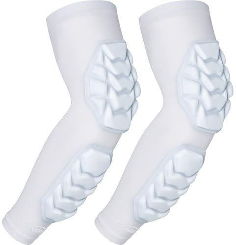 COOLOMG Armlinge Ellenbogenpad Kompression Basketball Fußball Handball Volleyball Crashproof für Damen Herren Jungen 1 Paar MEHRWEG (weiß, M)