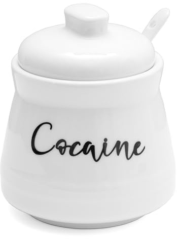 Cevostirva Ceramic Sugar Bowl with Lid and Spoon - Funny Sugar Container with Lid and Spoon for Coffee Bar Decor, 12 oz Sugar Jar Sugar Dispenser Gag Gift (White)