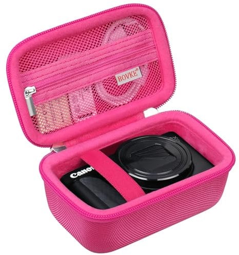 BOVKE Hard Shell Digital Camera Case for Canon PowerShot SX740 / SX730 Digital Camera, Compact 4K Vlogging Small Cameras Travel Carrying Storage Bag, Rosered