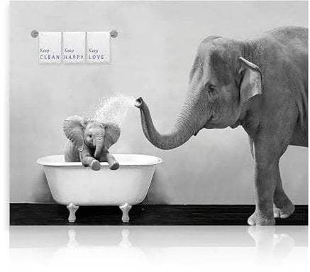Dazzlewall Elefant-Badezimmer-Wandkunst, Lustige Mutter und Kind spielen im Badewasser Poster für Badezimmer 12x16 Zoll ungerahmt