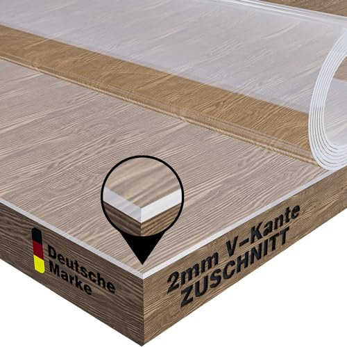 NURPELLE Tischdecke Transparent und wasserfest Tischfolie Transparent Nach Maß Durchsichtige Tischdecke abwaschbar 2mm Plastiktischdecke und Tischschutz Width x Length 90x180 cm