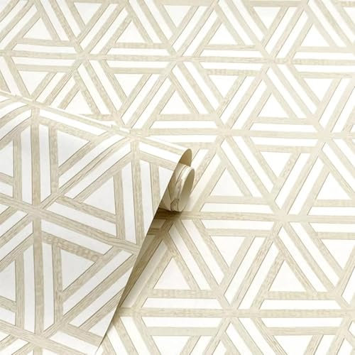 SOPHIE LAURENCE Brown and White Trellis Wallpaper – Geometric 3D Japandi Wood Natural Feature Wall, Spongeable, Wet Removable, Paste The Paper (Full Roll)