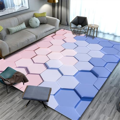 RUGMRZ Teppich Schlafzimmer Groß 80X120Cm Flickenteppich Waschbar 12 Vintage Kinderzimmer Teppiche Jungs Moderne Minimalistische Geometrische Kunst In Rosa Und Hellblau