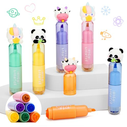 KOSTACHI Lot de 18 Tampon et Mini Surligneur Originaux pour Enfants – Cadeau Anniversaire Enfants Invites, Pinata Anniversaire Fille Garcon & Sac Anniversaire Enfant