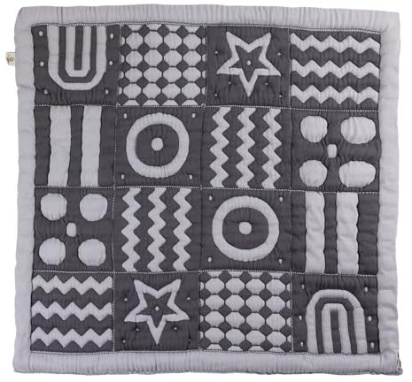 Little Dedi 3D weiche Bio-Baumwolle Krabbeldecke - GOTS Zertifiziert, 100x100 cm Grau/Blau - Montessori Design für Motorik Entwicklung, Beidseitig identisch, Keine losen Fäden - Waschbar & Nachhaltig