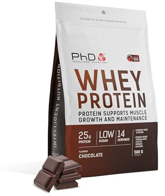 PhD Nutrition Whey Protein en poudre 500g Chocolat – Poudre de protéines riche en protéines avec 25g de protéines par portion, Informed Protein, enrichie en cultures bien tolérées