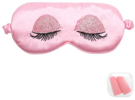 KQDRAVINE Schlafmaske, 1 Stück Augenbinde und 1 Paar Ohrstöpsel, Verdunkelungs Augenmaske mit Gummiband für Frauen Herren Reisen und Gebrauch zu Hause（Rosa）