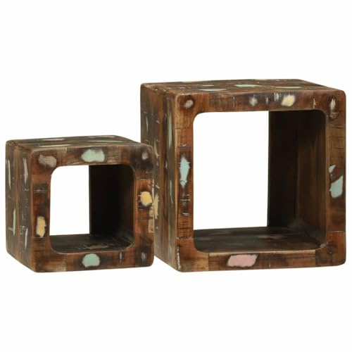 INLIFE TV Einheit mit Regal 2 pcs Mehrfarbig recyceltes Massivholz,Möbel,Tische,Ziertische,Beistelltische,Mehrfarbig,10.3 KG,4104550