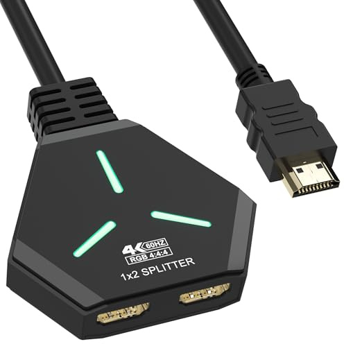 HDMI Splitter 1 in 2 Out Duplicate/Mirror (Not Extend), 4K@60hz HDMI Splitter for Dual Monitors for Full HD, 1080P, 3D, Compatible with Xbox, PS4, PS5, TV, Projector, Computer