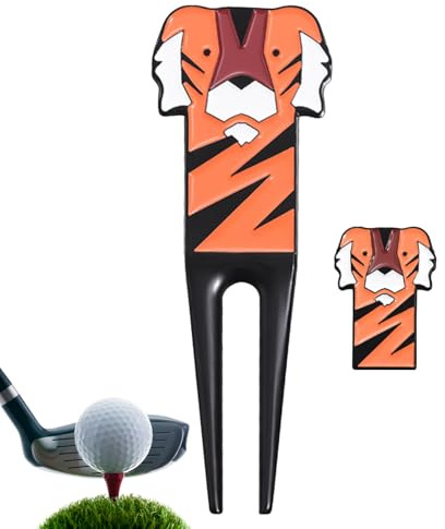 Golf Ball Marker,Alloy Cute Portable Cartoon Tiger Sports Supplies | Golf Ball Marker Tool,Metal Fork With For Outdoor Course Grass Backyard Practice Training Game Competition Sports