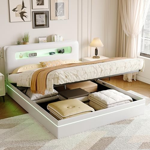 KSFASHZ Boxspringbett 160x200 mit LED, Polsterbett mit Stauraum, Jugendbett 160x200 mit Bettkasten Doppelbett mit Kopfteil Bed with Storage Stauraumbett mit Lattenrost Funktionsbett Ohne Matratze