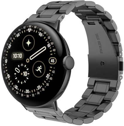 Hiseus Armband Kompatibel mit Google Pixel Watch 4 3 2 1 45mm 41mm, Elegant Metall Armbands für Männer und Frauen (Schwarz, Pixel 4/3 45mm)