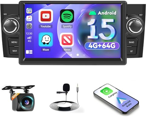 Autoradio mit Bildschirm 7 Zoll für Fiat Linea 2007-2012/punto 2005-2009 Android 15 mit CarPlay & Android Auto Display Bluetooth Radio Navigationsgeräte Sprachsteuerung GPS Navigation FM RDS 4+64G