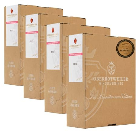 Oberrotweiler Rosé Wein-Box 3 Liter trocken - BRONZE 2025 AWC Vienna - Fruchtig-frischer Rosé mit zarter Säure & feinem Charakter - Badischer Wein (4 x 3,0l Bag-in-Box)