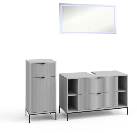 Vicco Badmöbel-Set Eliza, Grau, 100 cm, besteht aus Waschbeckenunterschrank, Spiegelschrank und Midischrank