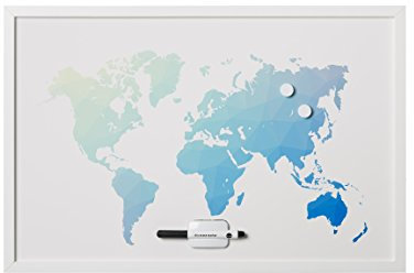 Bi-Office, Whiteboard Polygon Weltkarte, magnetisch, trocken abwischbar, Weißer MDF-Rahmen, 60x40cm
