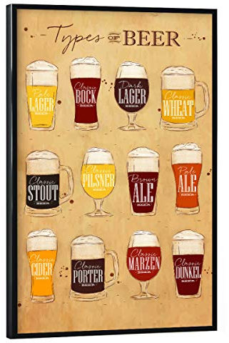 artboxONE Poster mit schwarzem Rahmen 30x20 cm Essen & Trinken Types of Beer II - Bild Beer ale ale