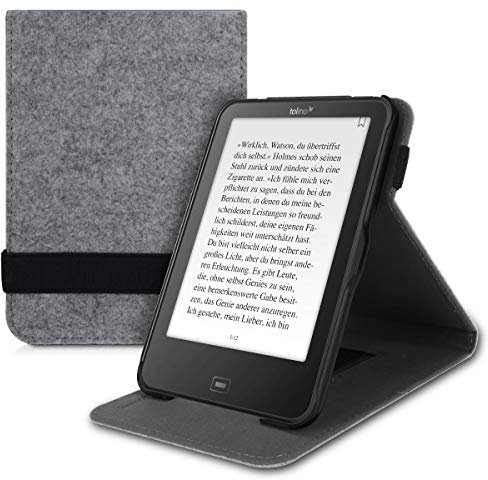 kwmobile Hülle kompatibel mit Tolino Vision 1/2 / 3/4 HD - Schlaufe Ständer - e-Reader Schutzhülle - Filz Hellgrau
