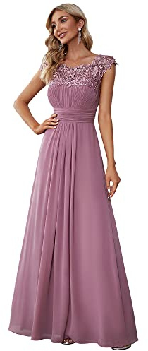 Ever-Pretty Bridesmaid Dresses Women's Lacey Neckline Open Back Ruched Style Autumn Dresses Orchid 16UK