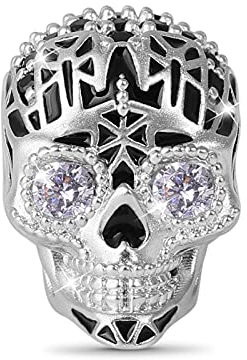 GNOCE Punk Schädel Charms Perlen 925 Sterling Silber Charm Bead mit Zirkonia Stein Passt Alle Armband/Halskette Handgemachtes Geschenk für Freund