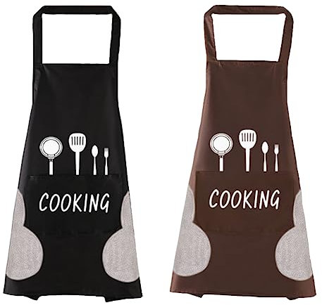 2 Piezas Delantal de Cocina Impermeable Antimanchas Para Hombre y Mujer - Con Bolsillos Grandes y Borrable Manos - Limpieza Para Adultos