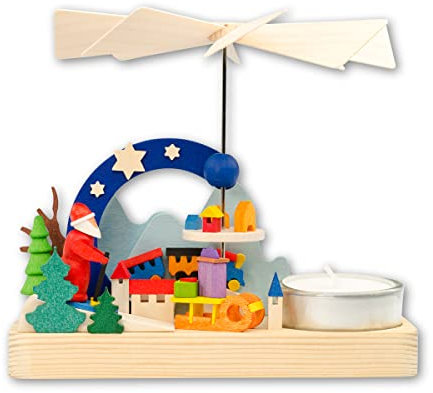 Graupner Holzminiaturen® | Miniatur Pyramide mit Teelicht 'Weihnachtsmann' aus Holz | Original Erzgebirgische Holzkunst® | Hochwertige Handarbeit | Geschenkidee für Kinder | Weihnachtsschmuck