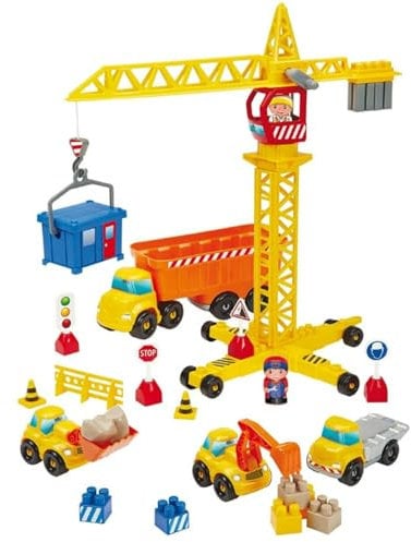 Ecoiffier Spielzeug - 2999 - Bauarbeiten + Kran - Abrick - Konstruktionsspielzeug für Kinder - Ab 36 Monaten - Herkunft Frankreich garantiert