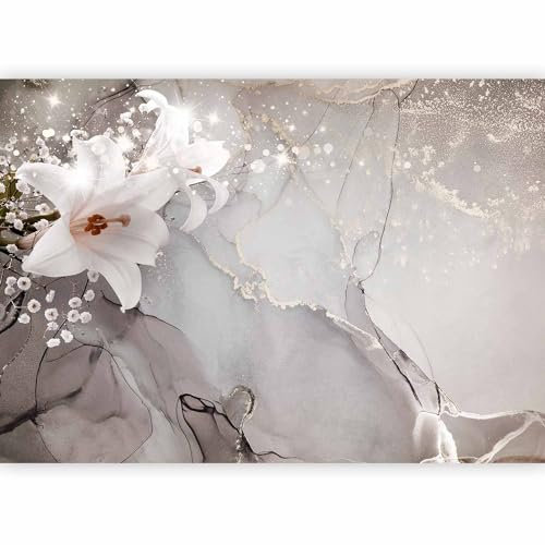 murando - Photo Wallpaper Flowers Lily 450x315 cm - Non-Woven Premium Art Print Fleece Wall Mural Decoration Poster Picture Design Modern - 3D Effect Marble White Flower Grey b-C-0744-a-a