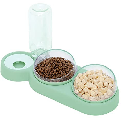 auvstar Double Gamelle Chat Surélevée,Inclinable à 15° Bol pour Chat Anti-Vomissements Bol pour Animaux de Compagnie 3-en-1 à Stockage d'eau Automatique,Disponible pour Les Chats et Les Chiots (Vert)