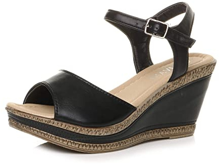 AJVANI Womens ladies high wedge heel platform buckle summer peeptoe sandals size