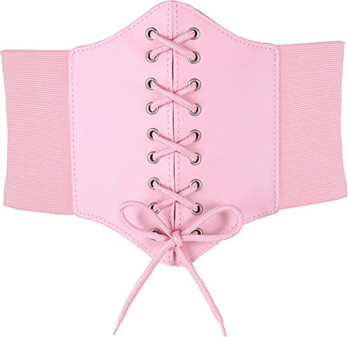 Hoerev Damen Mädchen Elastisch Breites Band Elastisch Gebunden Waspie Korsett Taille Gürtel Bustiers Korsetts，Hellrosa mit Knopf，S