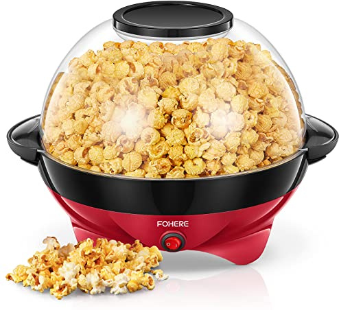 Popcorn Machine, 6 QT Automatic Stirring Popcorn Maker, Electric Hot Oil Popcorn Popper, DIY Flavor,Detachable & Nonstick Plate, Large Lid For Serving Bowl, Free Measuring Cups,Safety ETL Approved (6 QTS)