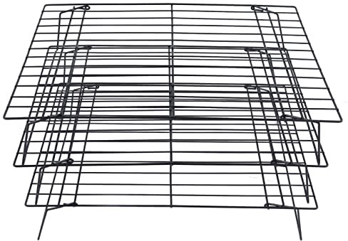3 Stöckiges Abkühlgitter 34 x 24 cm Faltbar Auskühlgitter Eisen Antihaft kariertes Backregal Kühlregal für Kochen, Trocknen, Braten, Dessert, Café, Keks, Brot, Kuchen