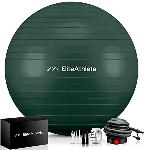 EliteAthlete Gymnastikball Sitzball Büro ergonomisch mit Anti Burst System - Fitness Pilates Schwangerschaft - Schwangerschaftsball Fitnessball Yogaball - Yoga Ball 75 cm inkl. Luftpumpe